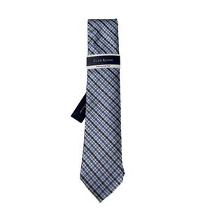 Club Room‎ Mens Tie Karman Plaid Regular Tie Blue White Black Polyester NWT